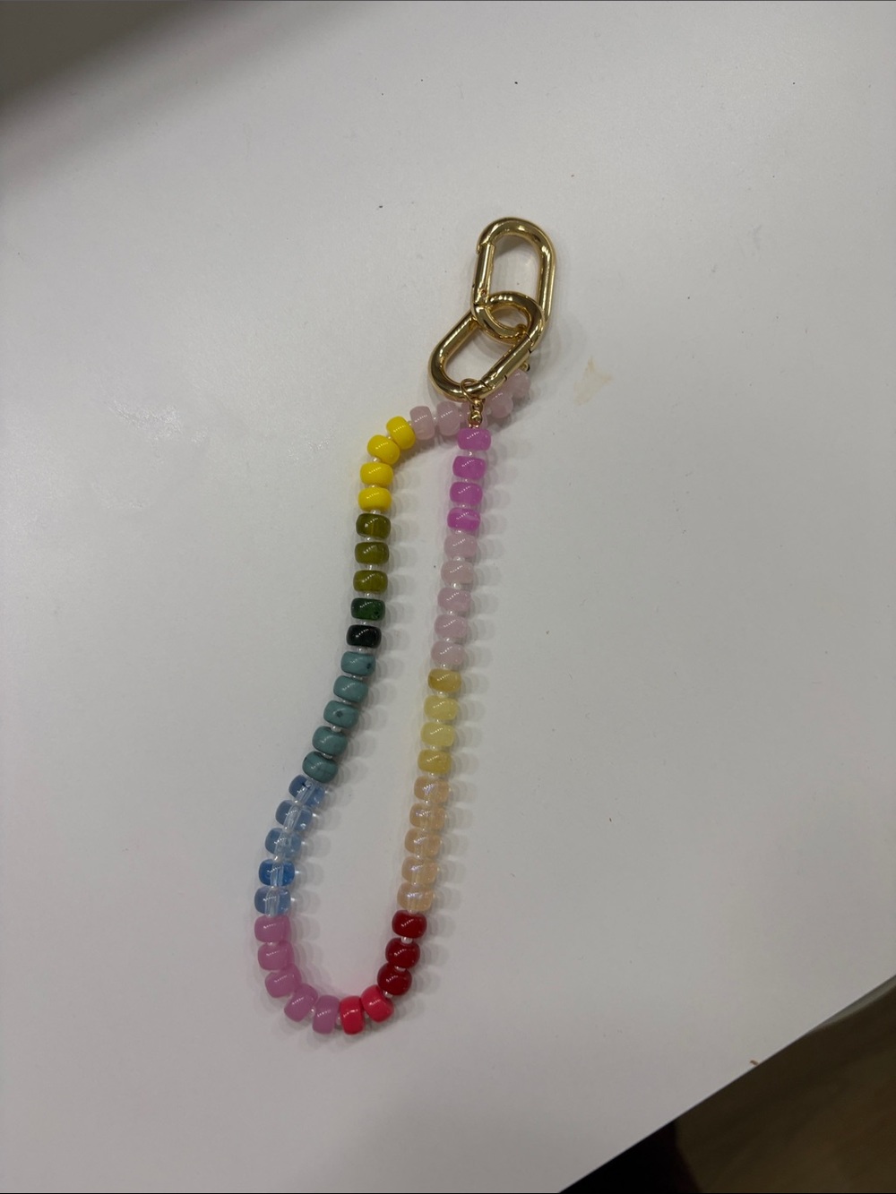 Colorful Beaded Keychain with Gold Clip
Bag charm or phone clip